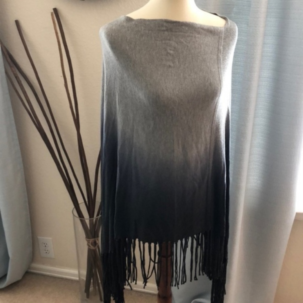 LOVESTITCH Gray Graduated Fringe Poncho Sweater